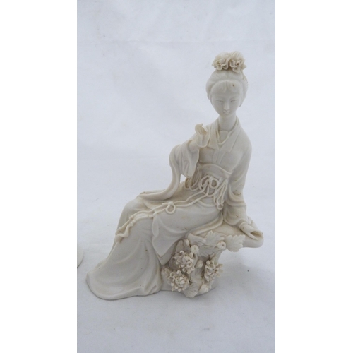 231 - 20th century Chinese blanc de chine figure of Guanyin, another similar blanc de chine figure and a C... 