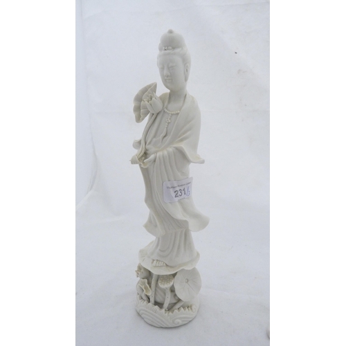 231 - 20th century Chinese blanc de chine figure of Guanyin, another similar blanc de chine figure and a C... 