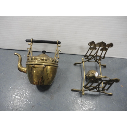 24 - Secessionist-style brass spirit kettle on stand.