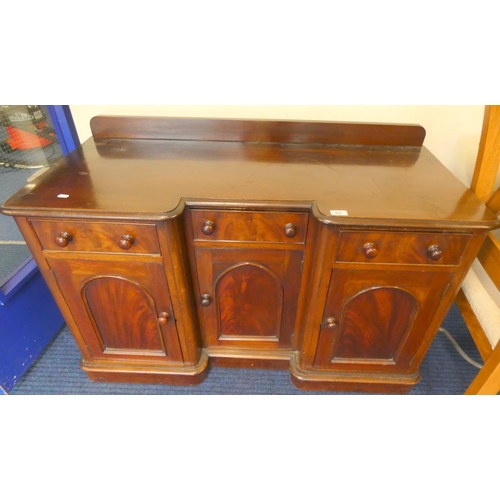 400 - Victorian flame mahogany break front sideboard with three cupboards and three drawers.L.120cm x D.52... 