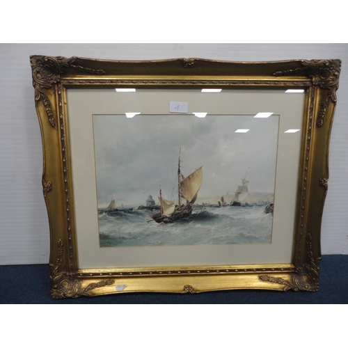 4 - Andrew McIntyreLandscapeWatercolour, and a shipping print in gilt frame.  (2)... 