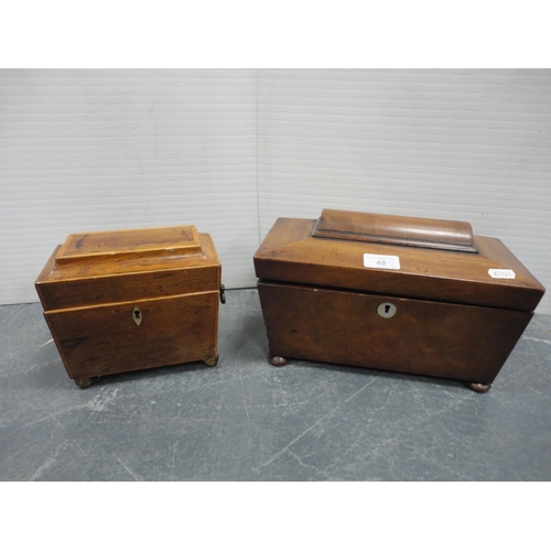 48 - Regency mahogany sarcophagus tea caddy (lacking mixing jar) and a Georgian rosewood portable box wit... 