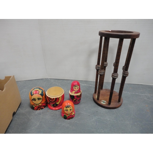 49 - Carton containing boxed porcelain dolls, Russian-type doll, contemporary dragon figures etc.