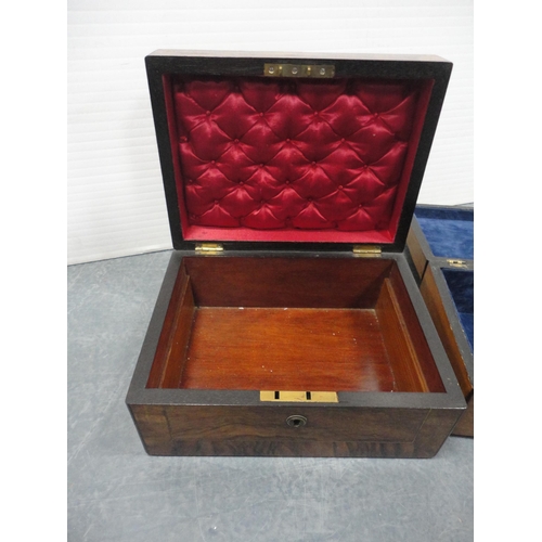 53 - 19th century walnut work box and a 19th century marquetry walnut portable box.  (2)