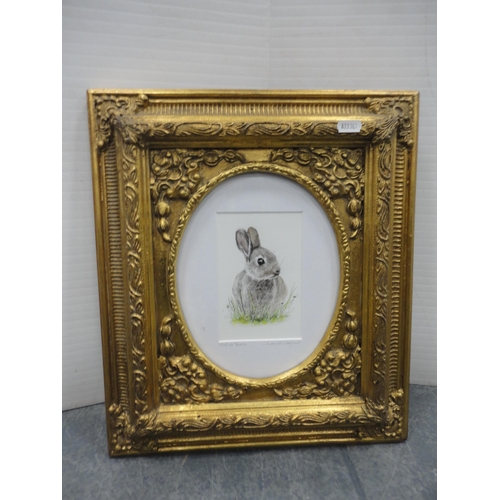 54 - Reproduction pencil signed print of a rabbit, 'Charlie Bunnies' by Hannah Longmuir, a similar frame,... 