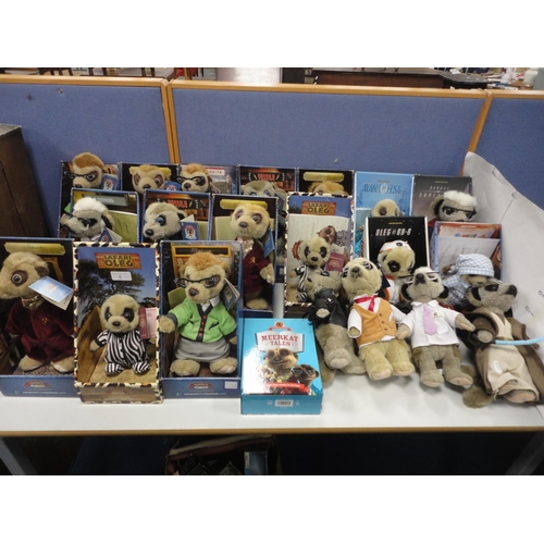 6 - Collection of assorted Meerkat toys, mainly boxed and a box set of Meerkat books.