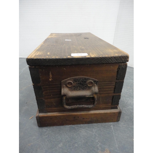 63 - Victorian pitch pine apprentice-type box in the form of a blanket chest, and a set of bellows. ... 