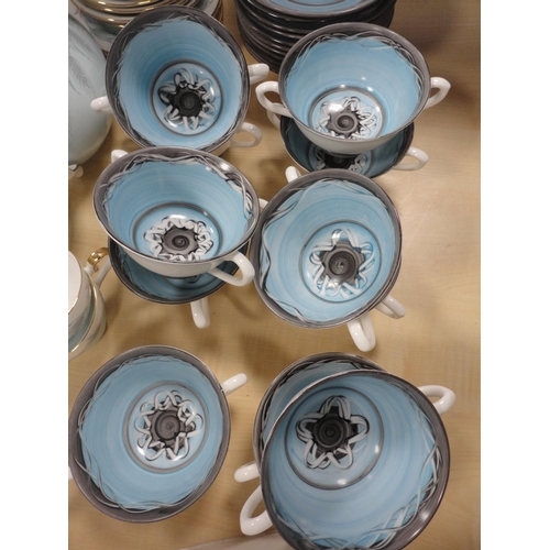 65 - Hand-painted part tea set by Shirley Anne Bracewell, marked to the underside 'SB Drymen', and an Ayn... 