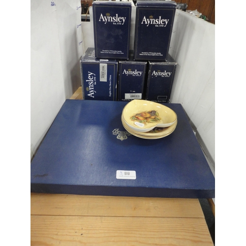 88 - Group of mainly boxed Aynsley plates, dishes, vases, cake plate and knife etc.