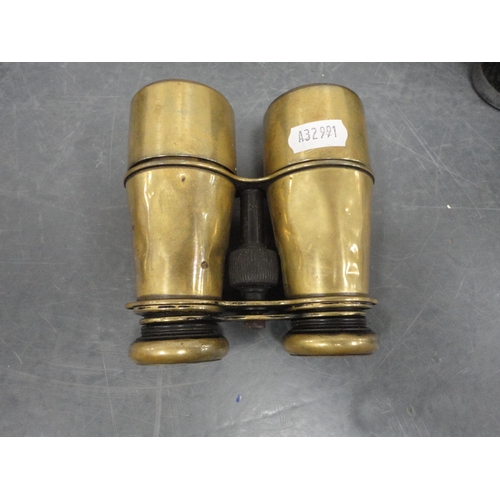 92 - Pair of U-Boat-style binoculars, 6x30, a pair of brass field glasses and a pair of brass-mounted mil... 