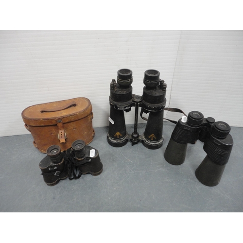 95 - Pair of Barr & Stroud military-issue binoculars, no. 59025, an unmarked German-style pair of bin... 