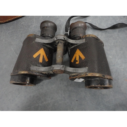 95 - Pair of Barr & Stroud military-issue binoculars, no. 59025, an unmarked German-style pair of bin... 