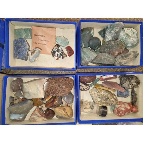 645 - Large assortment of geological and gemmological specimens, fossils, geodes, raw and polished gemston... 