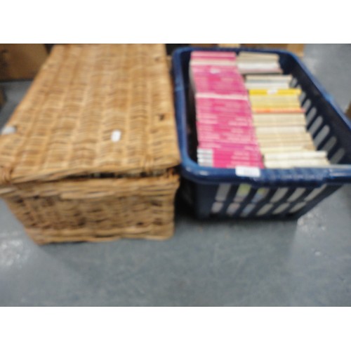 84 - Carton and a wicker hamper containing a large collection of Ordnance Survey maps.