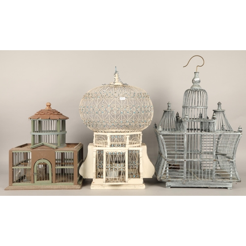 628 - Three vintage wood and metal decorative bird cages