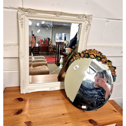 682 - Barbola style table top mirror and another wall mirror with white frame