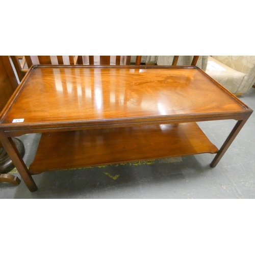 467 - Large mahogany two tier coffee table.