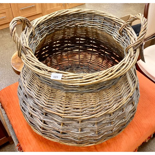 689 - Trevor Leat Willow Works large woven basket, 54cm handle to handle