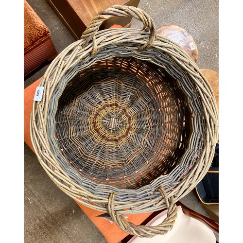 689 - Trevor Leat Willow Works large woven basket, 54cm handle to handle