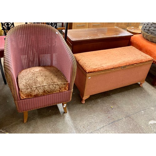 685 - Pink Lloyd Loom chair and blanket box ottoman