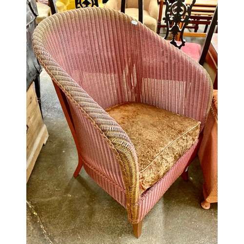 685 - Pink Lloyd Loom chair and blanket box ottoman