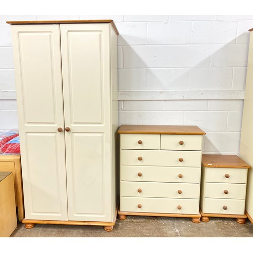 684 - Contemporary cream painted pine bedroom suite comprising bedside drawers, two over four unit, and a ... 