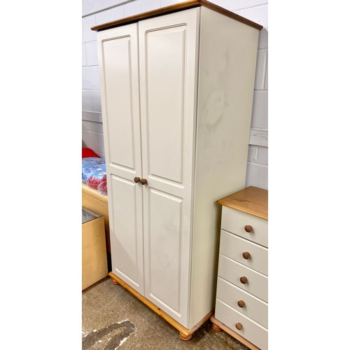 684 - Contemporary cream painted pine bedroom suite comprising bedside drawers, two over four unit, and a ... 