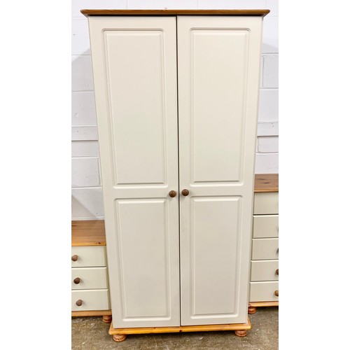 681 - Contemporary cream painted pine bedroom suite comprising bedside drawers (58cm h x 44cm w x  38cm d)... 