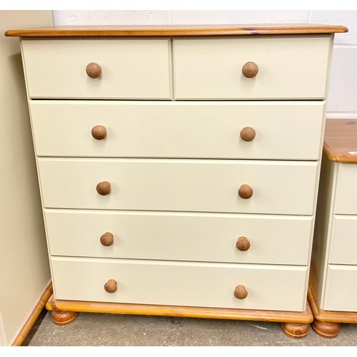 681 - Contemporary cream painted pine bedroom suite comprising bedside drawers (58cm h x 44cm w x  38cm d)... 