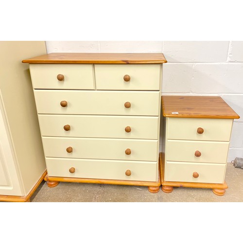 681 - Contemporary cream painted pine bedroom suite comprising bedside drawers (58cm h x 44cm w x  38cm d)... 