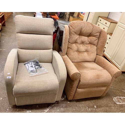 673 - Cream reclining arm chair and another arm chair 