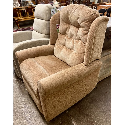 673 - Cream reclining arm chair and another arm chair 