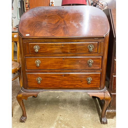 658 - Mahogany bureau with ball and claw feet