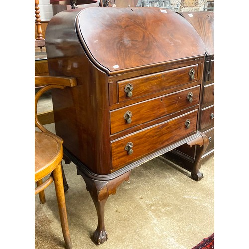 658 - Mahogany bureau with ball and claw feet