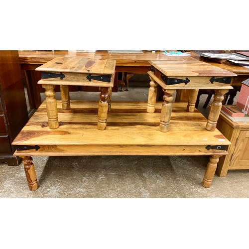 654 - Large contemporary hardwood coffee table with two side tables