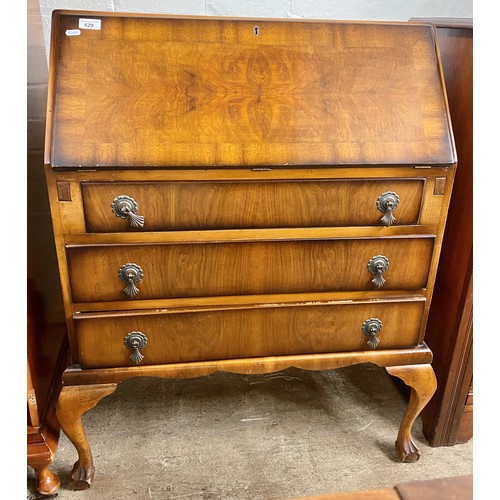 629 - Mahogany writing bureau with walnut inlay