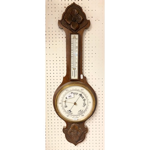 463 - Barometer with carved foliage design, 84cm high