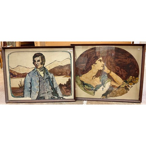 701 - Two large pictures one of Burns and another of a lady