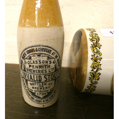 183 - Two early stoneware stout bottles, Carlisle New Brewery & Glasson's Penrith Invalid Stout.