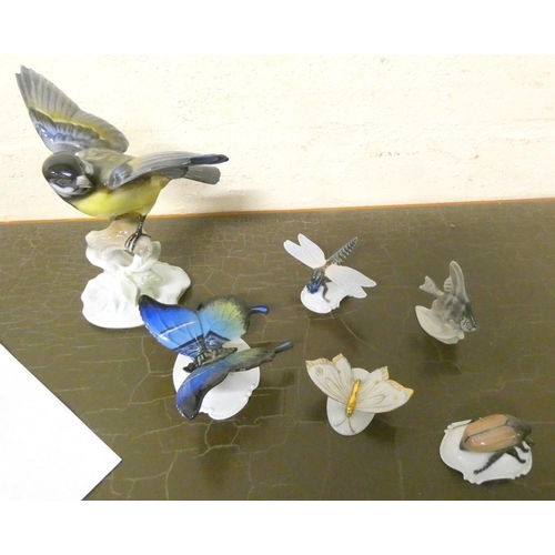 200 - Various Rosenthal figures to include butterfly, dragonfly, bug, blue tit etc.