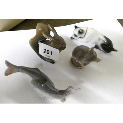 201 - Three Royal Copenhagen animals to include field mouse, squirrel, fish.