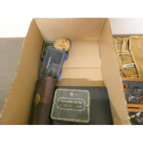 206 - Box of flies and fly tying tools.