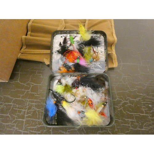 206 - Box of flies and fly tying tools.