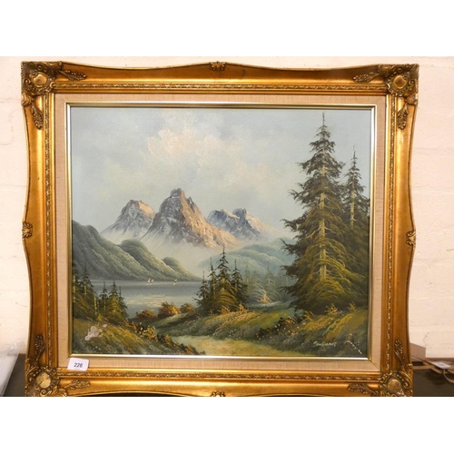 226 - Jane Hart, signed gilt frame Alpine landscape, oil on canvas.