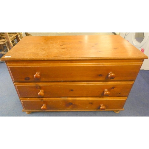 230 - Pine chest of three drawers. Length 100cm, Depth 47cm, Height 67cm