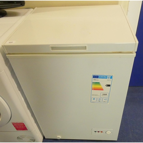 233 - Curry's essentials small chest freezer. 56cm wide, 50cm depth, height 85cm