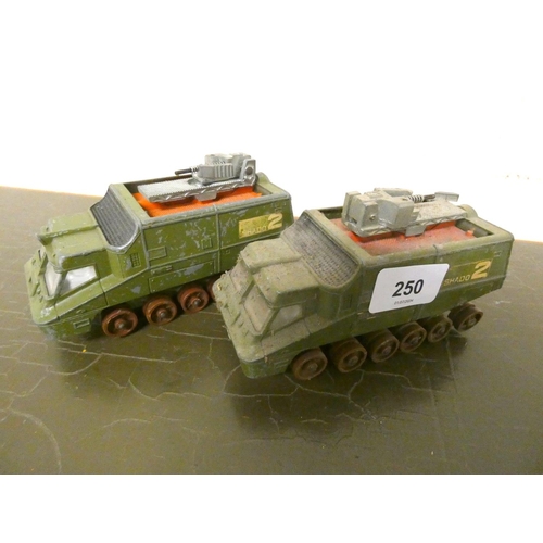 250 - Two Dinky Shado 2 diecast from Gerry Anderson's UFO TV series, play worn.