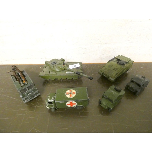 253 - Various Dinky military vehicles including Chieftain Tank, Alvis, Green Goddess, Ambulance etc.