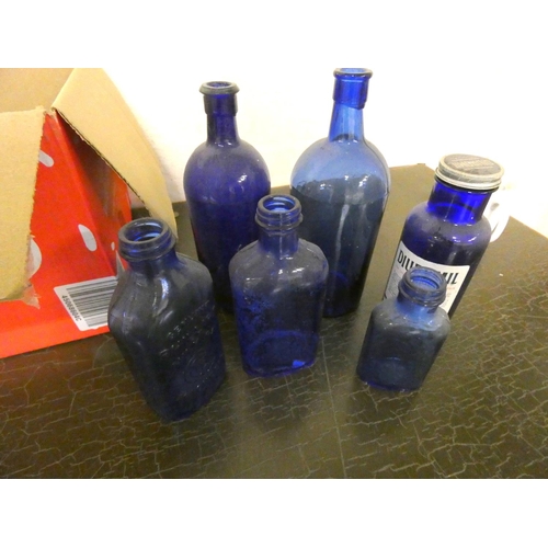 267 - Box of Bristol Blue apothecary bottles and jars.