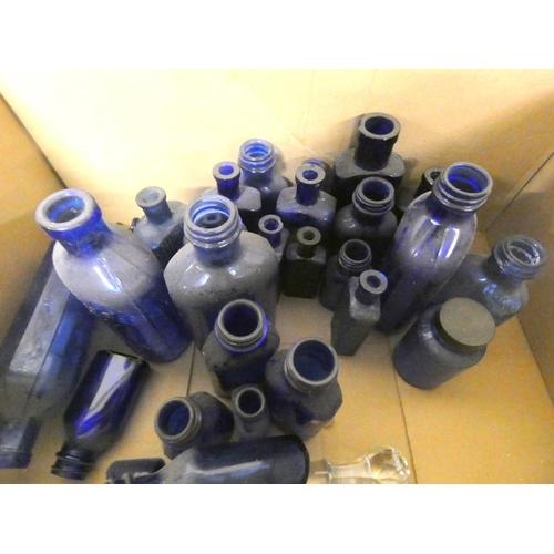 267 - Box of Bristol Blue apothecary bottles and jars.